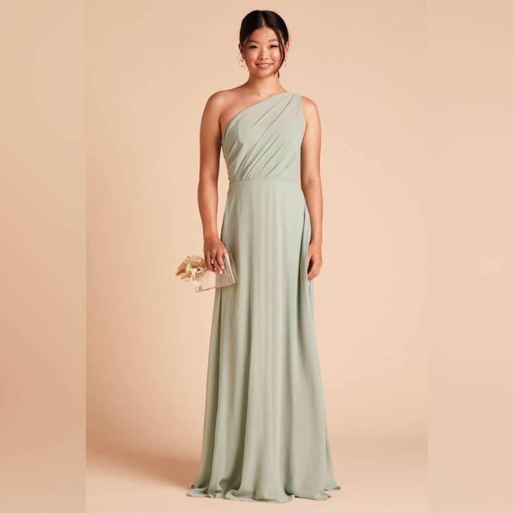 Birdy Grey Kira Dress One-Shoulder Pastel Sage Green Bridesmaid Gown